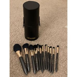 12 Rose Gold And Black Pearlescent Wood Handle Makeup Brushes Set With Case